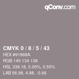 カラーコード: CMYK 0 / 8 / 5 / 43 | qconv.com