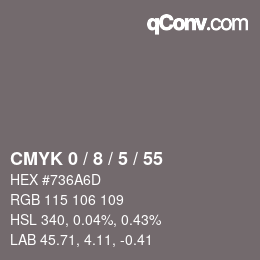 カラーコード: CMYK 0 / 8 / 5 / 55 | qconv.com