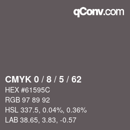 カラーコード: CMYK 0 / 8 / 5 / 62 | qconv.com