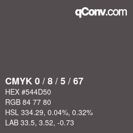 カラーコード: CMYK 0 / 8 / 5 / 67 | qconv.com