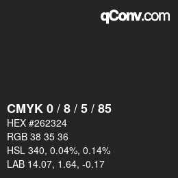 カラーコード: CMYK 0 / 8 / 5 / 85 | qconv.com