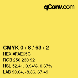 カラーコード: CMYK 0 / 8 / 63 / 2 | qconv.com