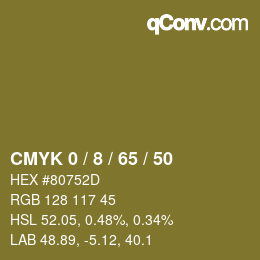 カラーコード: CMYK 0 / 8 / 65 / 50 | qconv.com
