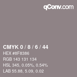カラーコード: CMYK 0 / 8 / 6 / 44 | qconv.com