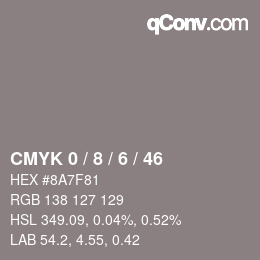 カラーコード: CMYK 0 / 8 / 6 / 46 | qconv.com