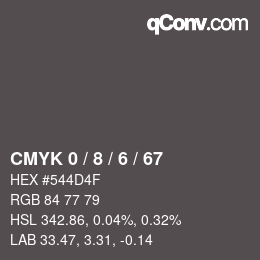 カラーコード: CMYK 0 / 8 / 6 / 67 | qconv.com