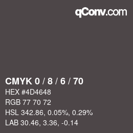 カラーコード: CMYK 0 / 8 / 6 / 70 | qconv.com