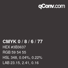 カラーコード: CMYK 0 / 8 / 6 / 77 | qconv.com