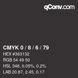 カラーコード: CMYK 0 / 8 / 6 / 79 | qconv.com
