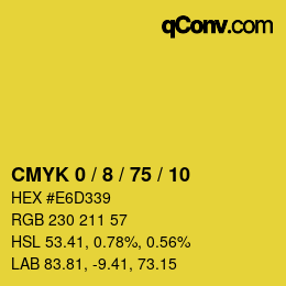 カラーコード: CMYK 0 / 8 / 75 / 10 | qconv.com