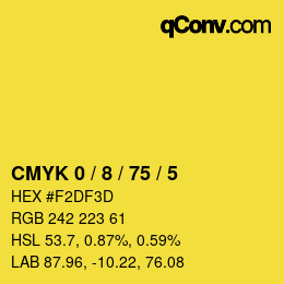 カラーコード: CMYK 0 / 8 / 75 / 5 | qconv.com