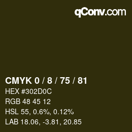 カラーコード: CMYK 0 / 8 / 75 / 81 | qconv.com