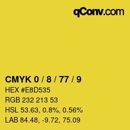 カラーコード: CMYK 0 / 8 / 77 / 9 | qconv.com