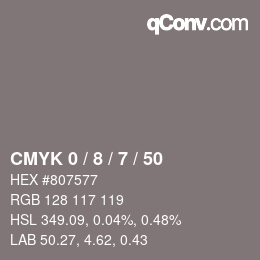 颜色代码: CMYK 0 / 8 / 7 / 50 | qconv.com
