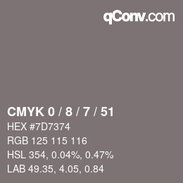 カラーコード: CMYK 0 / 8 / 7 / 51 | qconv.com