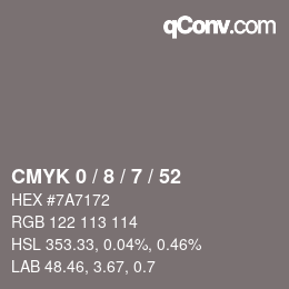 Color code: CMYK 0 / 8 / 7 / 52 | qconv.com