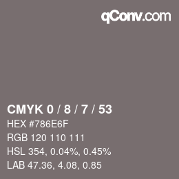 カラーコード: CMYK 0 / 8 / 7 / 53 | qconv.com