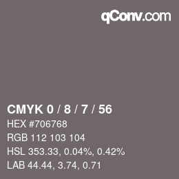 カラーコード: CMYK 0 / 8 / 7 / 56 | qconv.com