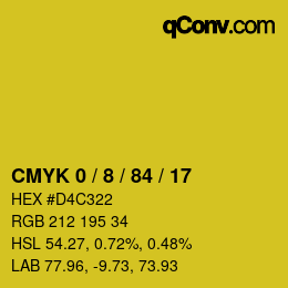 カラーコード: CMYK 0 / 8 / 84 / 17 | qconv.com