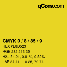 颜色代码: CMYK 0 / 8 / 85 / 9 | qconv.com