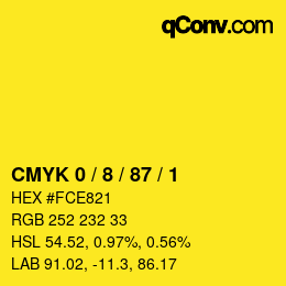 カラーコード: CMYK 0 / 8 / 87 / 1 | qconv.com