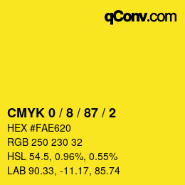 カラーコード: CMYK 0 / 8 / 87 / 2 | qconv.com