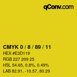 カラーコード: CMYK 0 / 8 / 89 / 11 | qconv.com