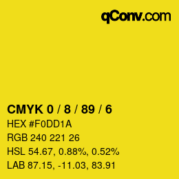 カラーコード: CMYK 0 / 8 / 89 / 6 | qconv.com