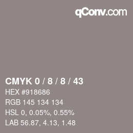 Farbcode: CMYK 0 / 8 / 8 / 43 | qconv.com