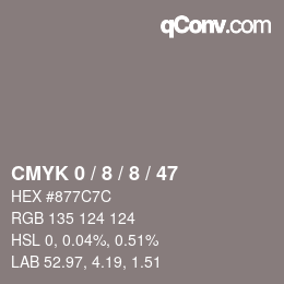 カラーコード: CMYK 0 / 8 / 8 / 47 | qconv.com