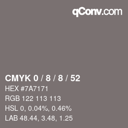 Farbcode: CMYK 0 / 8 / 8 / 52 | qconv.com