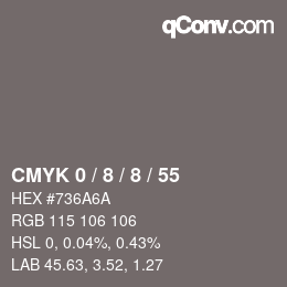 カラーコード: CMYK 0 / 8 / 8 / 55 | qconv.com