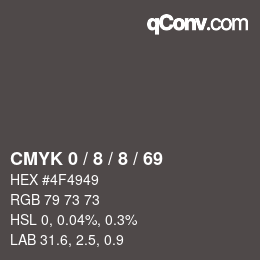 Farbcode: CMYK 0 / 8 / 8 / 69 | qconv.com
