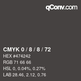 カラーコード: CMYK 0 / 8 / 8 / 72 | qconv.com