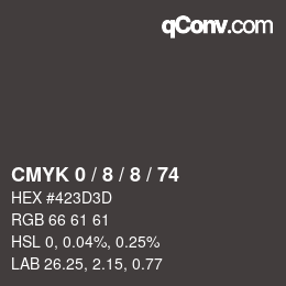 カラーコード: CMYK 0 / 8 / 8 / 74 | qconv.com