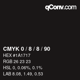 カラーコード: CMYK 0 / 8 / 8 / 90 | qconv.com