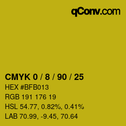 カラーコード: CMYK 0 / 8 / 90 / 25 | qconv.com