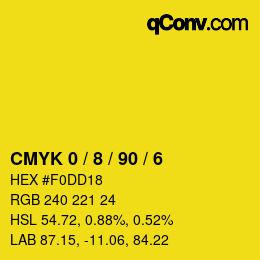カラーコード: CMYK 0 / 8 / 90 / 6 | qconv.com