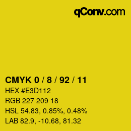 カラーコード: CMYK 0 / 8 / 92 / 11 | qconv.com