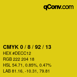 Farbcode: CMYK 0 / 8 / 92 / 13 | qconv.com