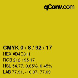 Farbcode: CMYK 0 / 8 / 92 / 17 | qconv.com