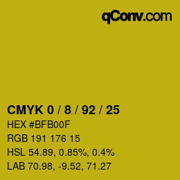 Farbcode: CMYK 0 / 8 / 92 / 25 | qconv.com