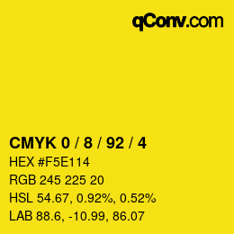 Farbcode: CMYK 0 / 8 / 92 / 4 | qconv.com