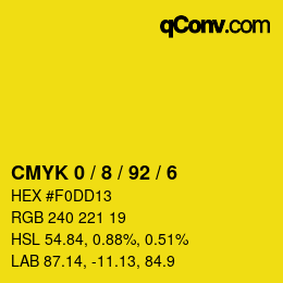 Farbcode: CMYK 0 / 8 / 92 / 6 | qconv.com