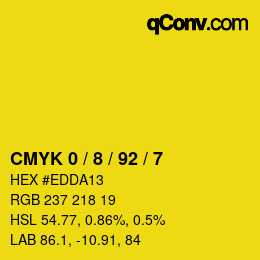 カラーコード: CMYK 0 / 8 / 92 / 7 | qconv.com