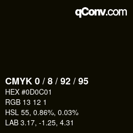 カラーコード: CMYK 0 / 8 / 92 / 95 | qconv.com