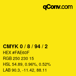カラーコード: CMYK 0 / 8 / 94 / 2 | qconv.com
