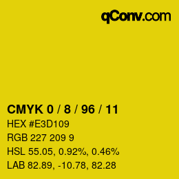 カラーコード: CMYK 0 / 8 / 96 / 11 | qconv.com