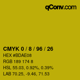 カラーコード: CMYK 0 / 8 / 96 / 26 | qconv.com