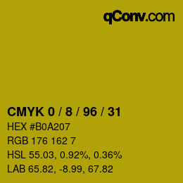 カラーコード: CMYK 0 / 8 / 96 / 31 | qconv.com